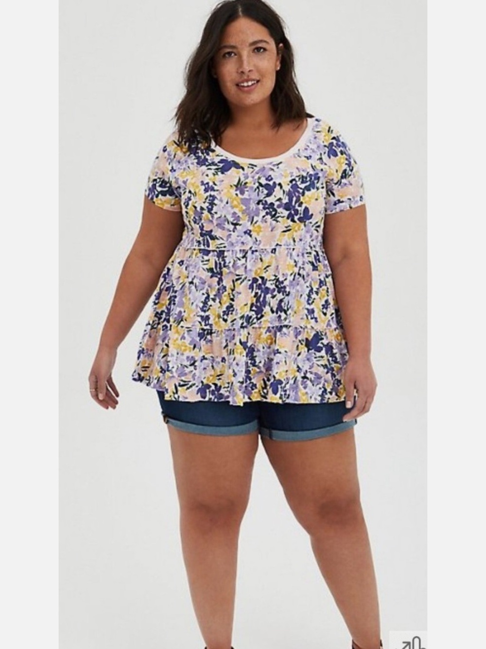 torrid Floral Tiered Peplum Tunic in Purple and Yellow